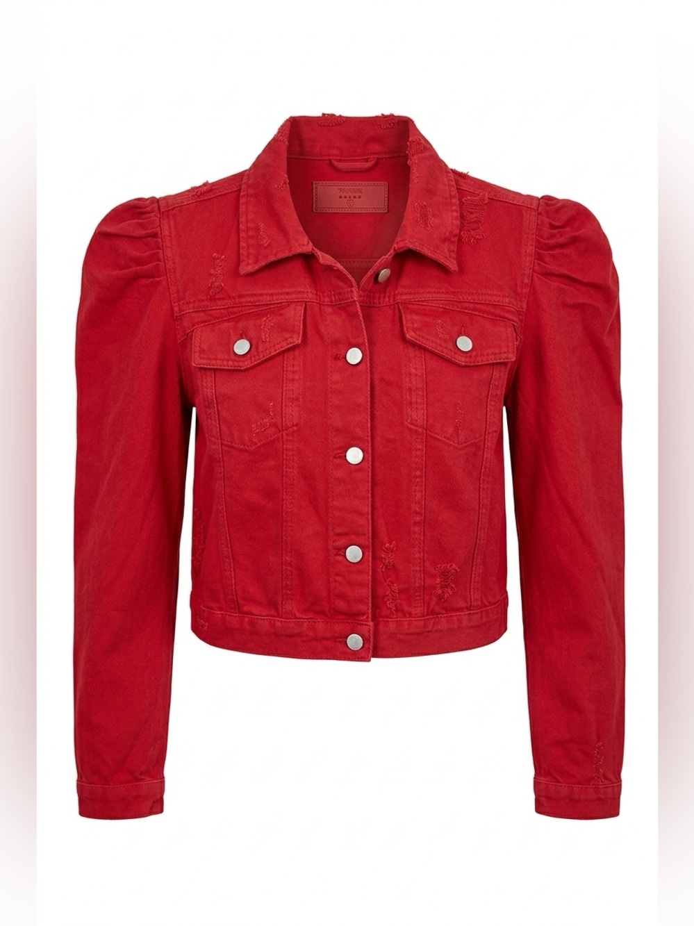 Blank NYC Red Puff Sleeve Denim Jacket